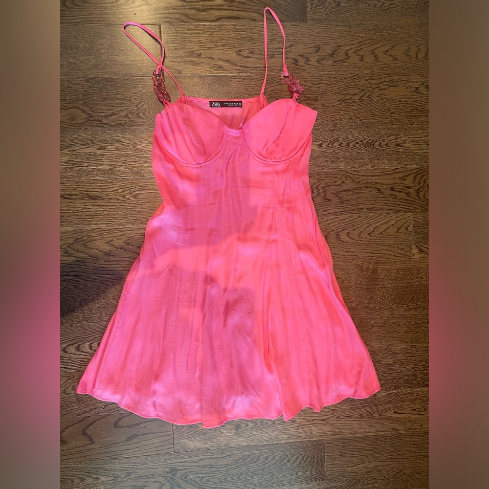 Zara, fushia, mini dress, satin, size xs